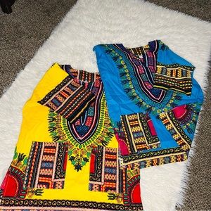 Set of 2 Blue and Yellow Dashiki Shirts